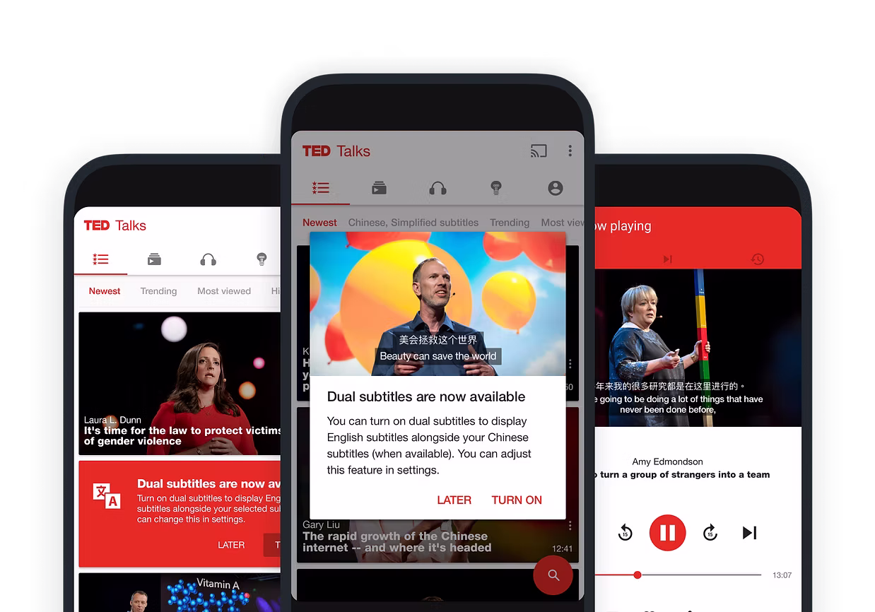 TED App - Multiple mobile screens showing app features